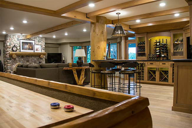 Fully furnished home bar with table shuffle board